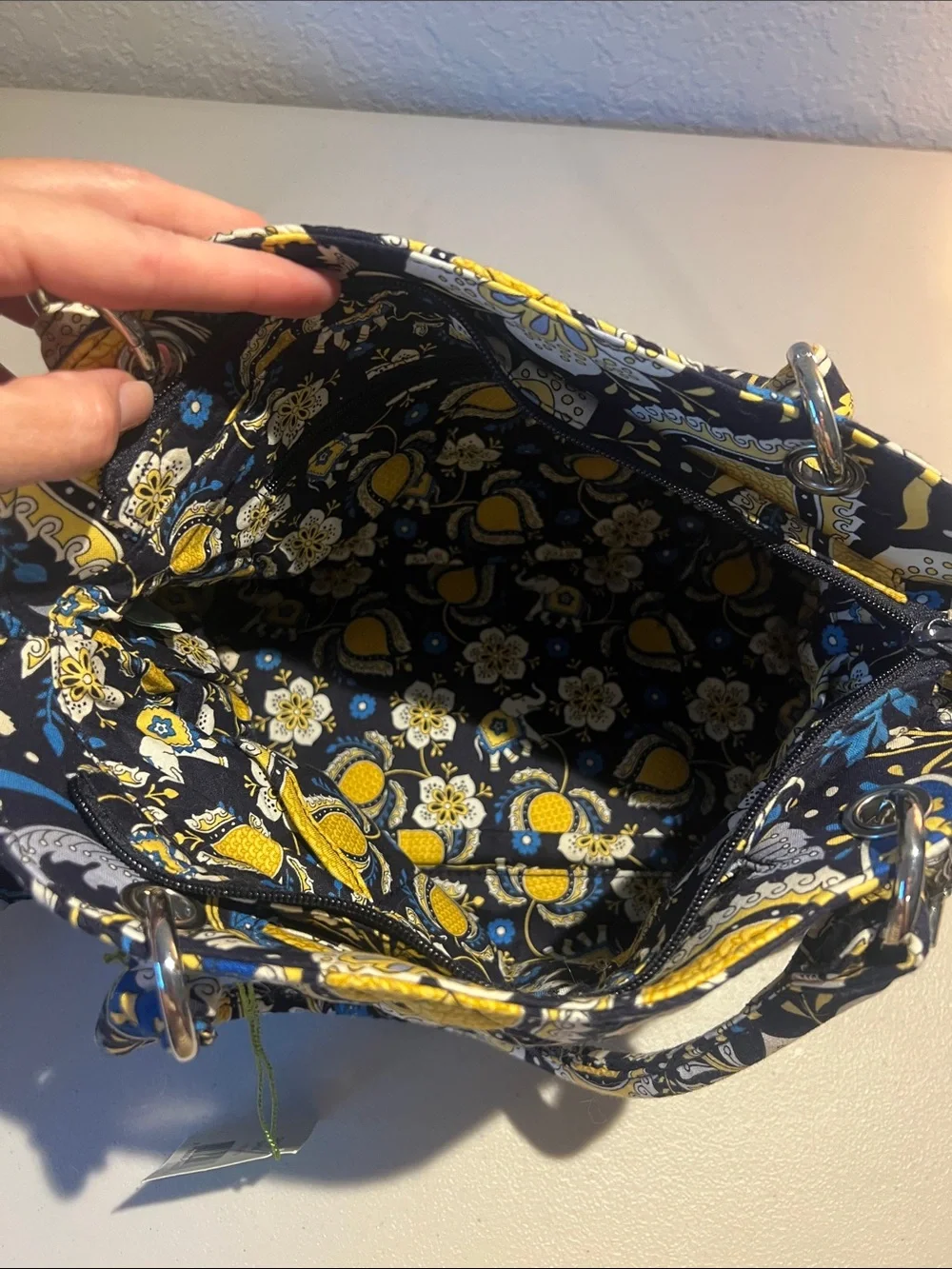 Vera Bradley Navy, Yellow & White Quilted Paisley Shoulder Bag NWT